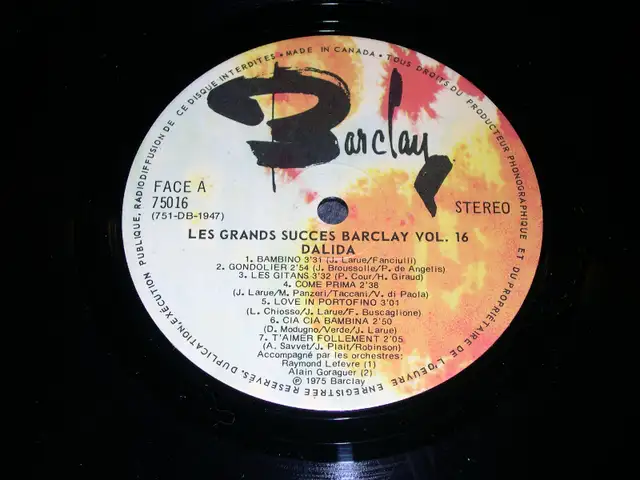 Dalida - Les Grands Succès Barclay (2lp) 197562854392015361123