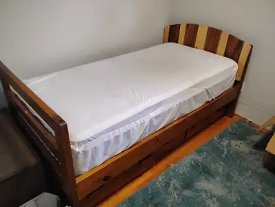 Solid wood bedframe w/custom headboard, View more