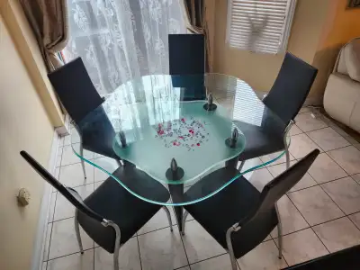 Modern 5-seater 2-level glass-top kitchen table, View more