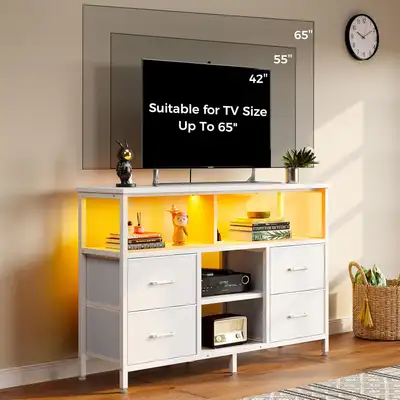 Rolanstar TV Stand with Power Outlets and LED Light White, View more