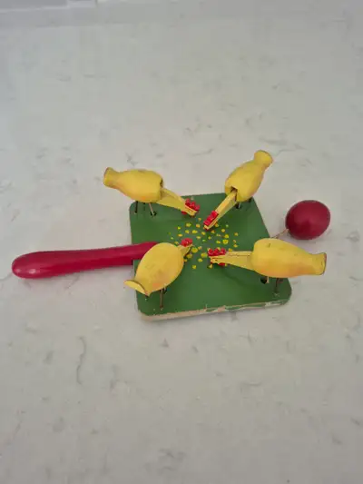 1950's 'Pecking Chickens' Wooden Paddle Toy made by Lelsak Fran Brio - Sweden. The Pecking Chickens...