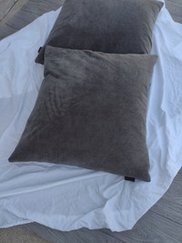 2 Gray suede look feather Pillows 10 ea.2/$15