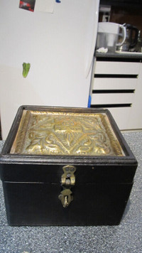 Antique brass and wood box 7" x 7" x 5"h