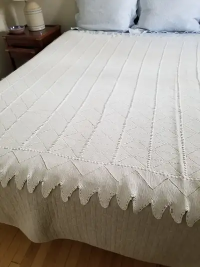Vintage Pale Gray Hand Crochet Cotton Coverlet, View more