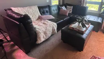 Leather Sectional Couch With Storage Ottoman, View more