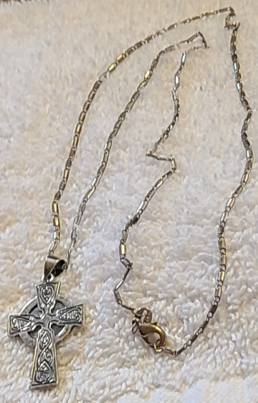 Vintage Solid Real Sterling Silver 20" Chain & Celtic Cross Jewellery