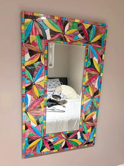 Beautiful large stain glass mirror in perfect condition, View more