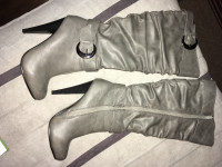 Women's Club C Grey Faux leather knee high boots sz 7 for sale
