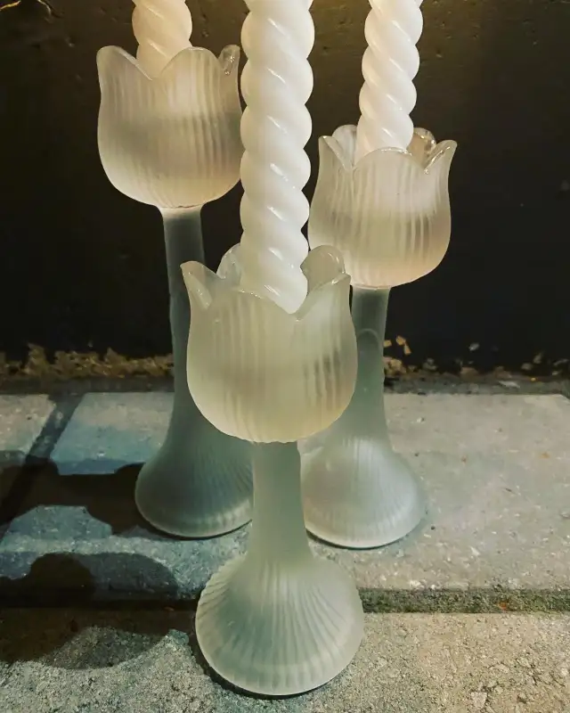 3 SCANDINAVIAN STYLE FROSTED GLASS CHANDELIERS Candelabra Tulip Shaped62863271375491121