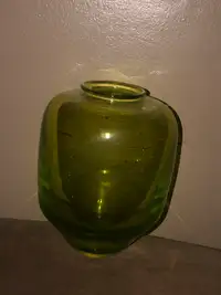 Art green glass vase signed 2013