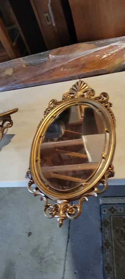 vintage syroco ornate mirror and shelf , View more