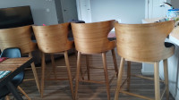 4 Wooden bar stool with back rest