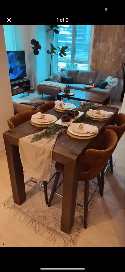 High Dinning Rustic Table Set With Stools, View more