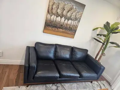 Sofa en cuir bleu 3 places, View more