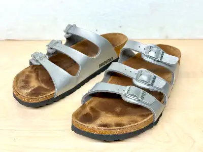 Birkenstock Florida Silver Birko Flor Sandals. Size 39, View more