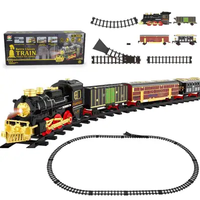 Usmixi Holiday Gift Electric Sound and Light Retro Steam Rail Train Children's DIY Assembly Simulati...