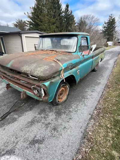 C10 shown in pictures Part out Oem glass is good Rusted beyond repair Frame rolls and steers I have...