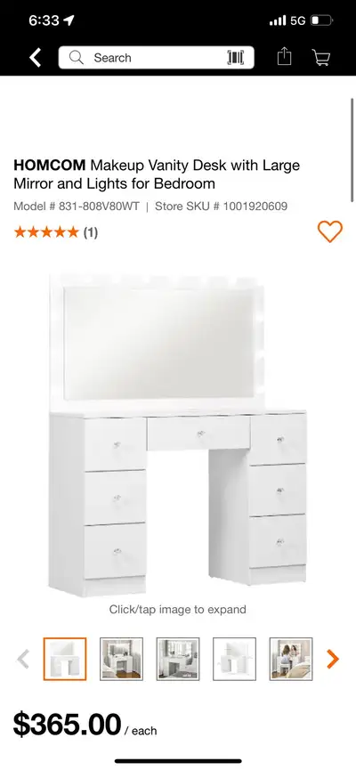 HOMCOM Makeup Vanity Desk with Large Mirror and Lights for Bedro, View more