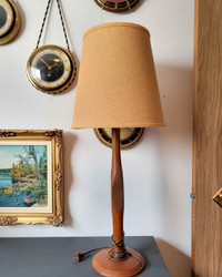 Mid Century Danish Teak Table Lamp with Shade 