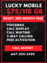 Lucky Mobile $75/118 GB Phone Plan - Unlimited Canada/USA Calls