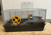 Hamster Cage with silent wheel and accessories.