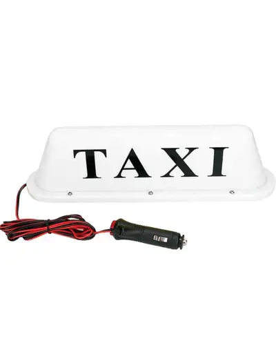 White LED taxi sign. 12V car/truck light. Magnetic base. Includes cigarette lighter plug. Durable an...
