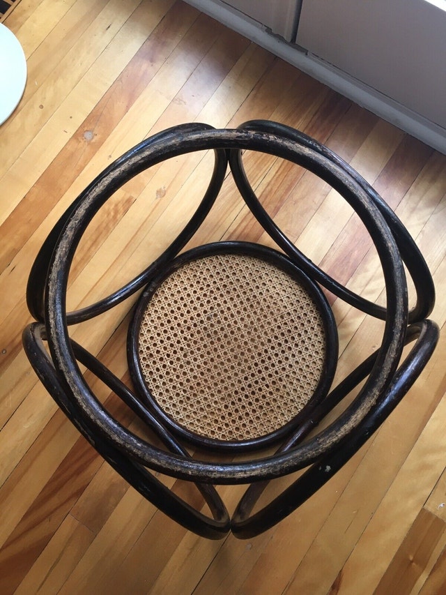 Super RARE Mid Century Modern Bent Wood and Cane Stool Arts