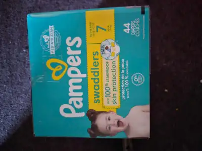 I have diapers for sale. 8 boxes Pampers Swaddlers size 7 with 44 diapers per box and 5 Huggies Pull...