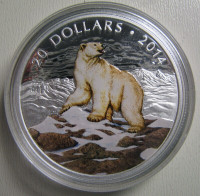 Piece de monnaie de $20 ours polaire coloree en argent fin