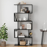 Wood Geometric Bookshelf, 5-Tier Modern Bookcase - NEW