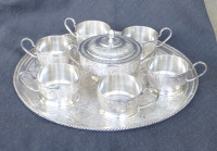 ANTIQUE 19C PERSIAN ISFAHAN 84 STERLING SILVER 8PC TEA SET 47 OZ