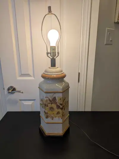 Large MCM table lamp, speckled ceramic floral design, View more