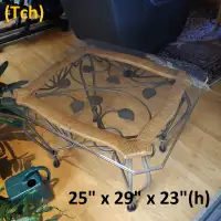 Coffee Table - Wrought Iron, Glass, Leaf Pattern, 25 x 29 x 23