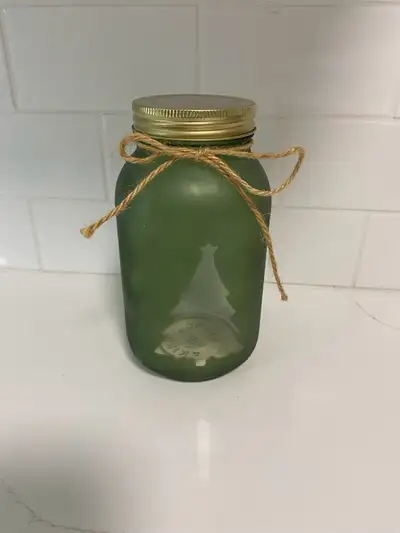 Green Frosted Jar with tree decoration, View more