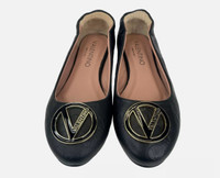 Valentino black leather ballet flats loafers 8 $422