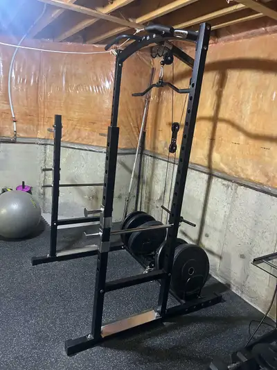 smith machine w/ weights, bar & bench, View more