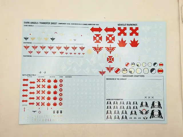 Warhammer 40k Dark Angels Transfer Sheet