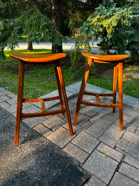 Pair of matching all wood hand crafted bar stools - Bamboo