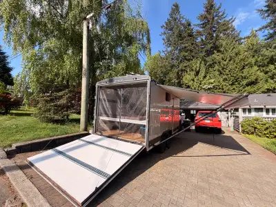 Selling my camperized, 16x8 Cargo Mate (Forest River) conversion with 7’ ceilings, 36” entrance door...