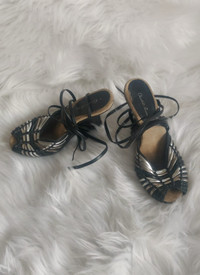 Elevate Your Style with Lace Tie-Up Black and Silver Shoes - Siz