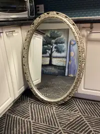 Large oval mirror in frame 
