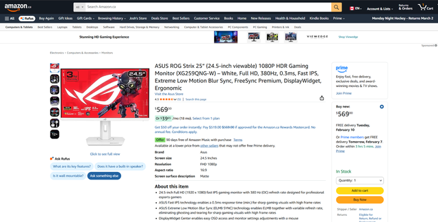 ASUS ROG Strix XG259QNG-W | 380Hz Esports Gaming Monitor (NEW) in Monitors in Red Deer - Image 2