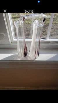 Bud Vases Swung Art Glass Amethyst, White and Clear