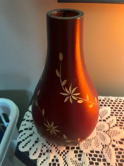New table shelf size wood vase carved flowers, View more