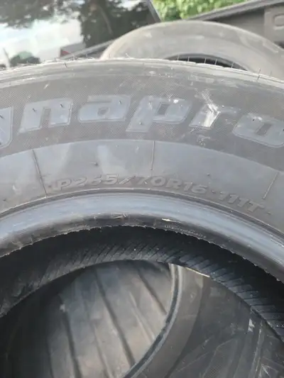 Like new best offer takes all 4 not on rims lots of tread ...please buy them have a kid going to uni...