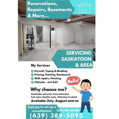 Drywall, taping, mudding and more - Saskatoon and area, View more