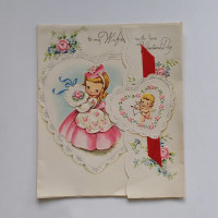 CUPID PINK DRESS WIFE 1948 VINTAGE VALENTINE CARD