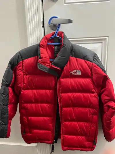 North Face down winter jacket, youth size M, red and black in colour, in really good condition, $60,...
