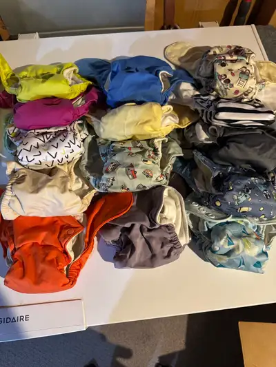 14 AIOs 13 assorted covers 10 grovia covers 2 grovia ones 2lg wet bags 2 small wet bags 23 cloth eez...
