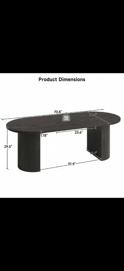 Fluted Dining Table For 4-6, 70.8 Inch Oval Dining Room Table，, View more